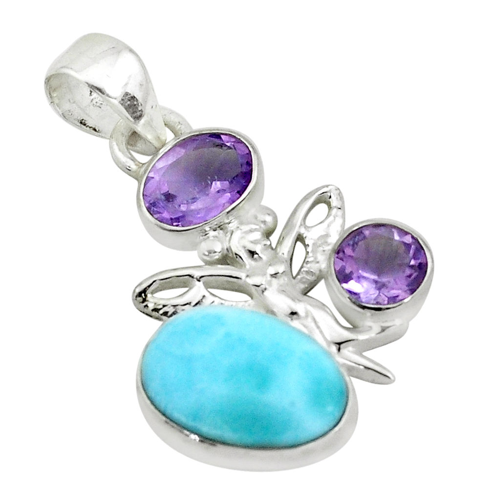 7.67cts natural blue larimar amethyst 925 sterling silver pendant jewelry p66775