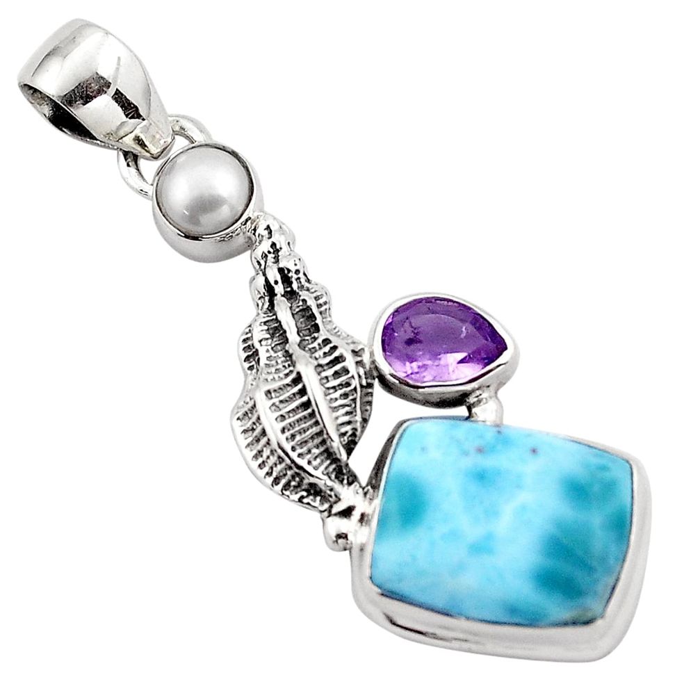 7.98cts natural blue larimar amethyst 925 sterling silver pendant jewelry p88988