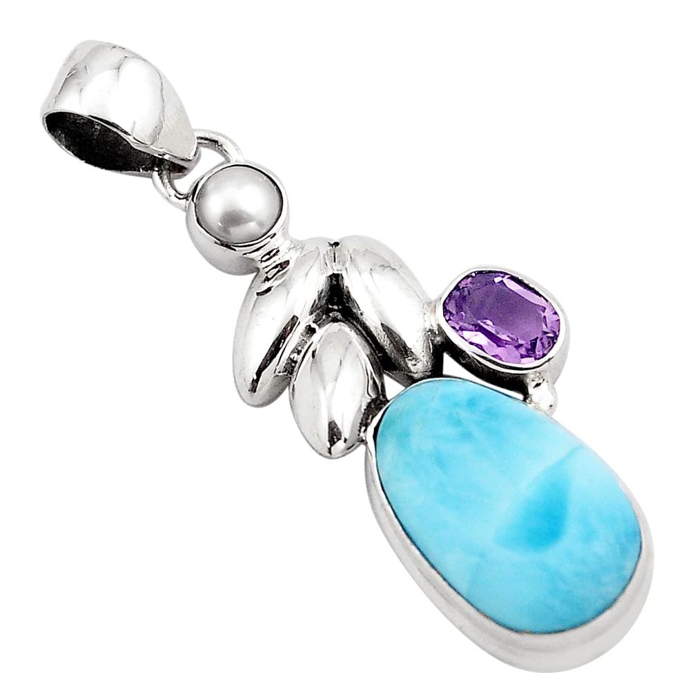 8.42cts natural blue larimar amethyst 925 sterling silver pendant jewelry p88998