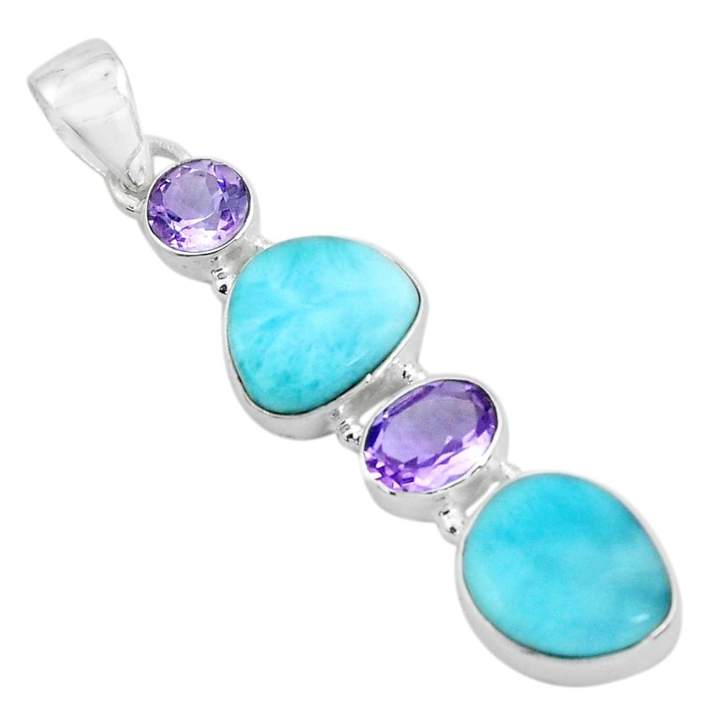 12.36cts natural blue larimar amethyst 925 sterling silver pendant p66717