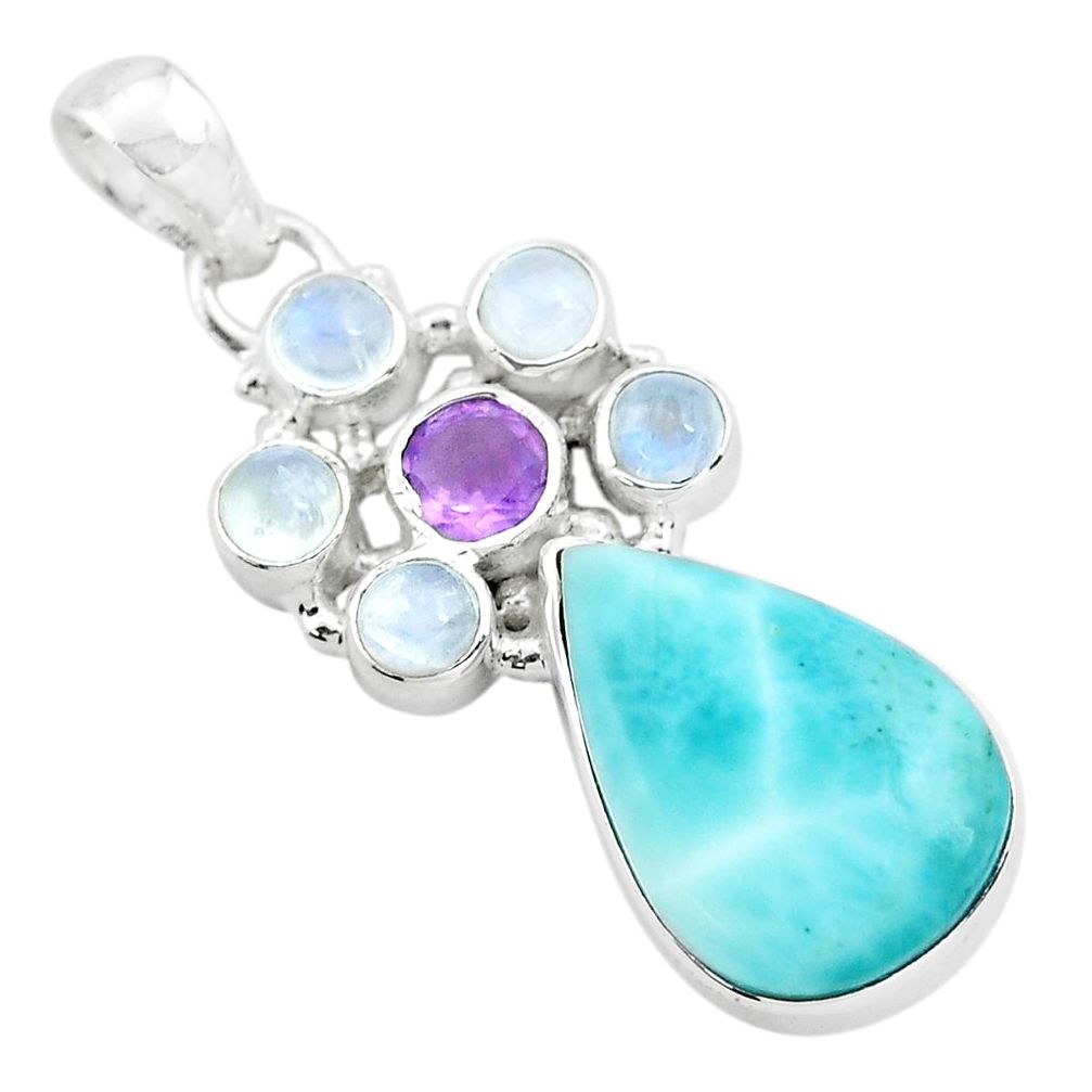 14.72cts natural blue larimar amethyst 925 sterling silver pendant p72070