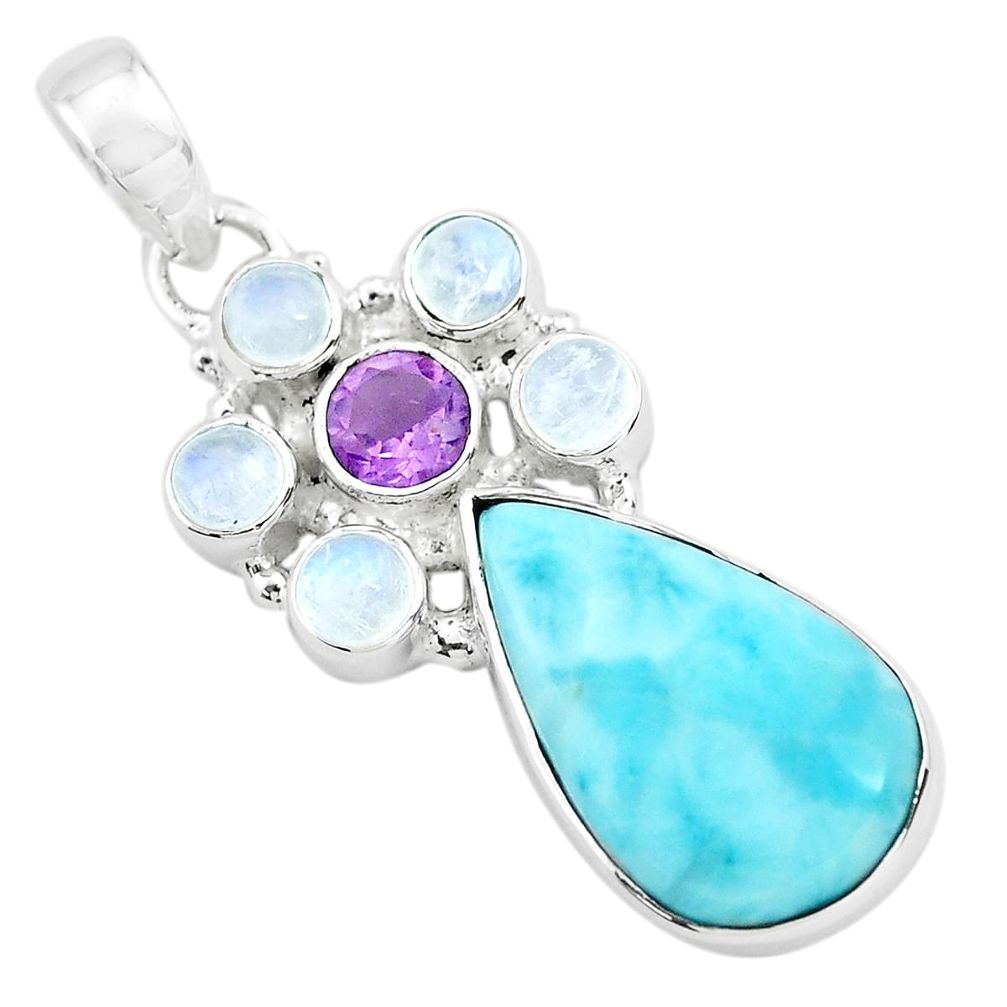 14.72cts natural blue larimar amethyst 925 sterling silver pendant p72076