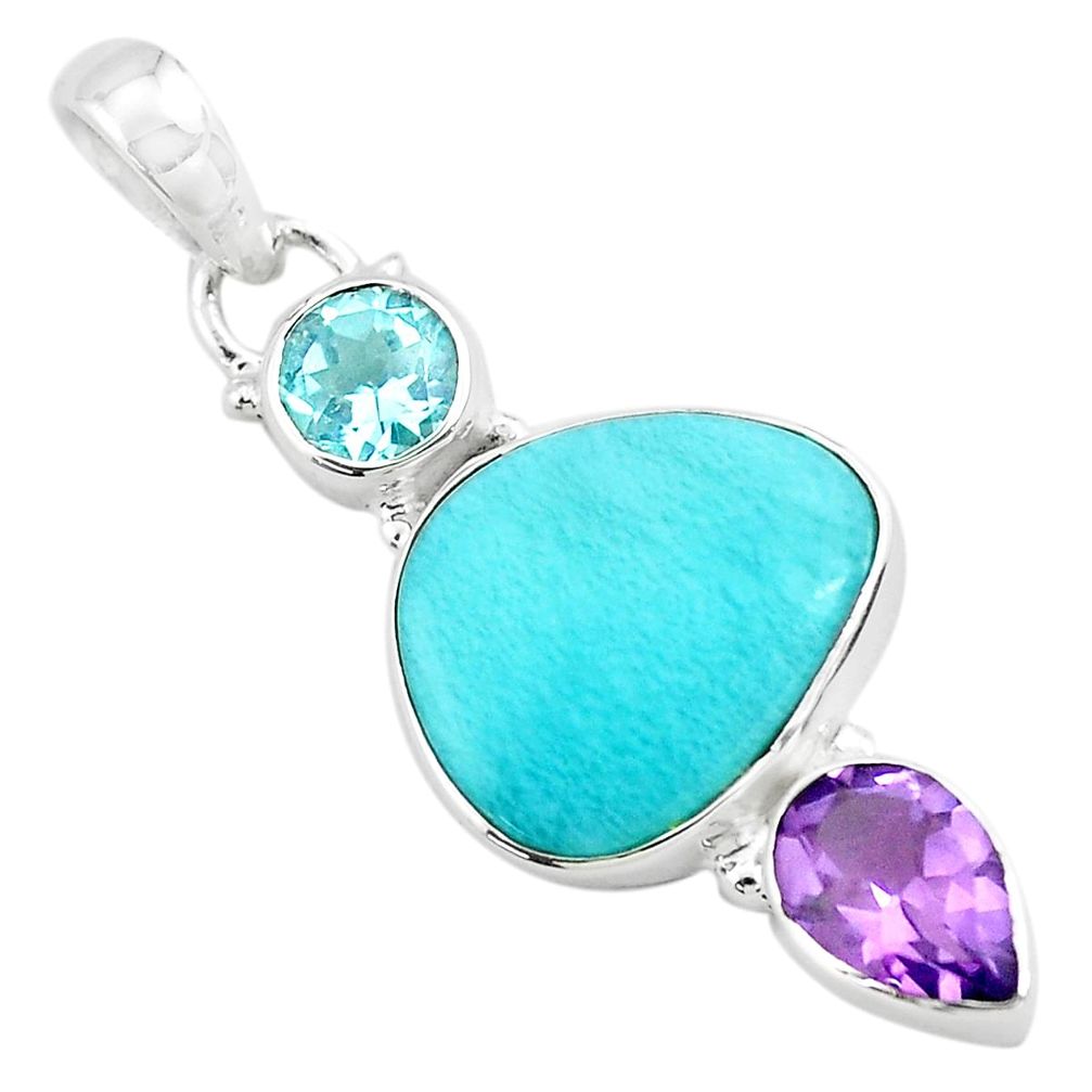 12.22cts natural blue larimar amethyst 925 sterling silver pendant p72097