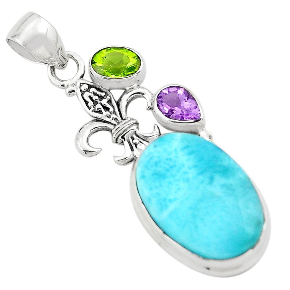 17.69cts natural blue larimar amethyst 925 sterling silver pendant p80381