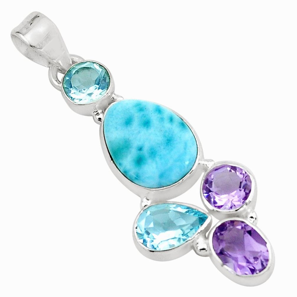 9.32cts natural blue larimar amethyst topaz 925 sterling silver pendant p66765