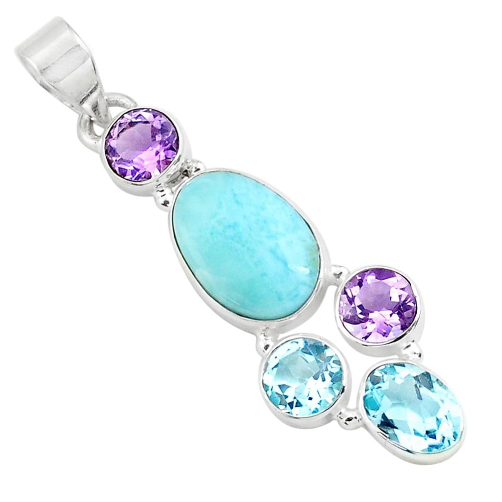 10.78cts natural blue larimar amethyst topaz 925 sterling silver pendant p71021