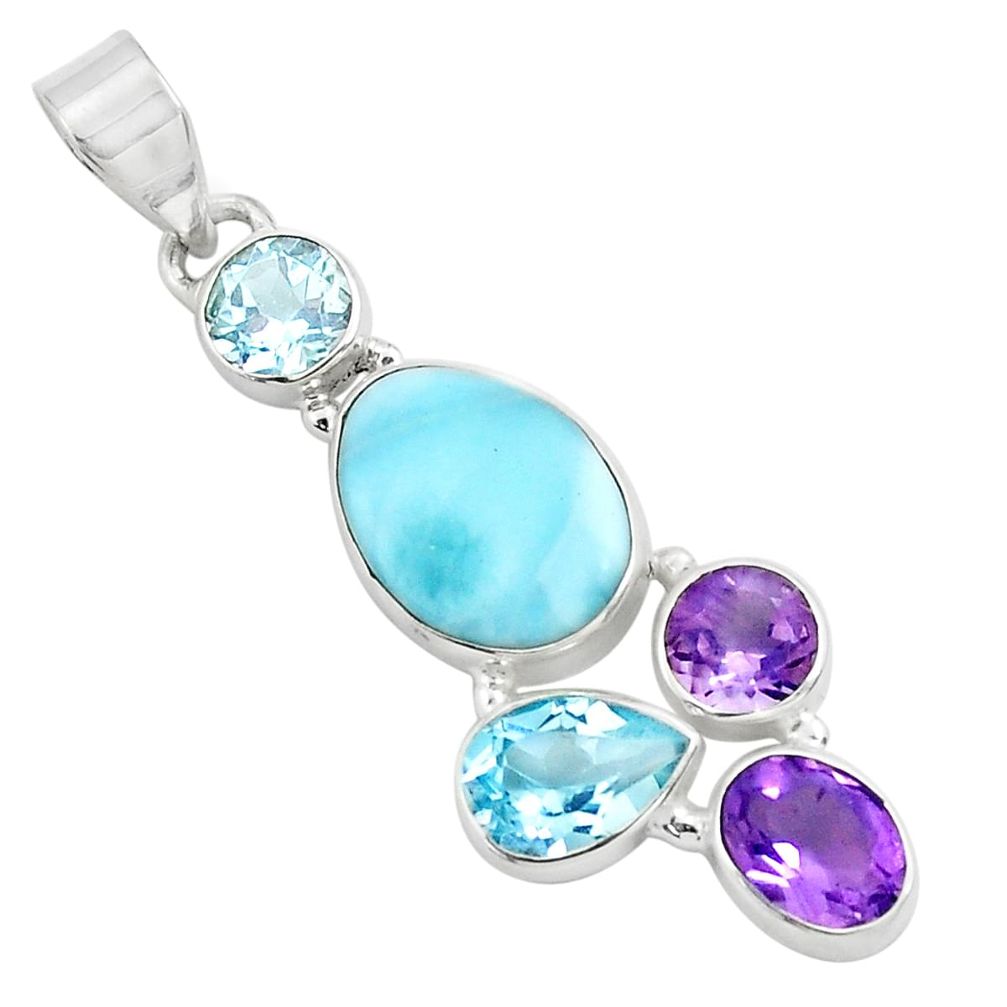 11.23cts natural blue larimar amethyst topaz 925 sterling silver pendant p71022