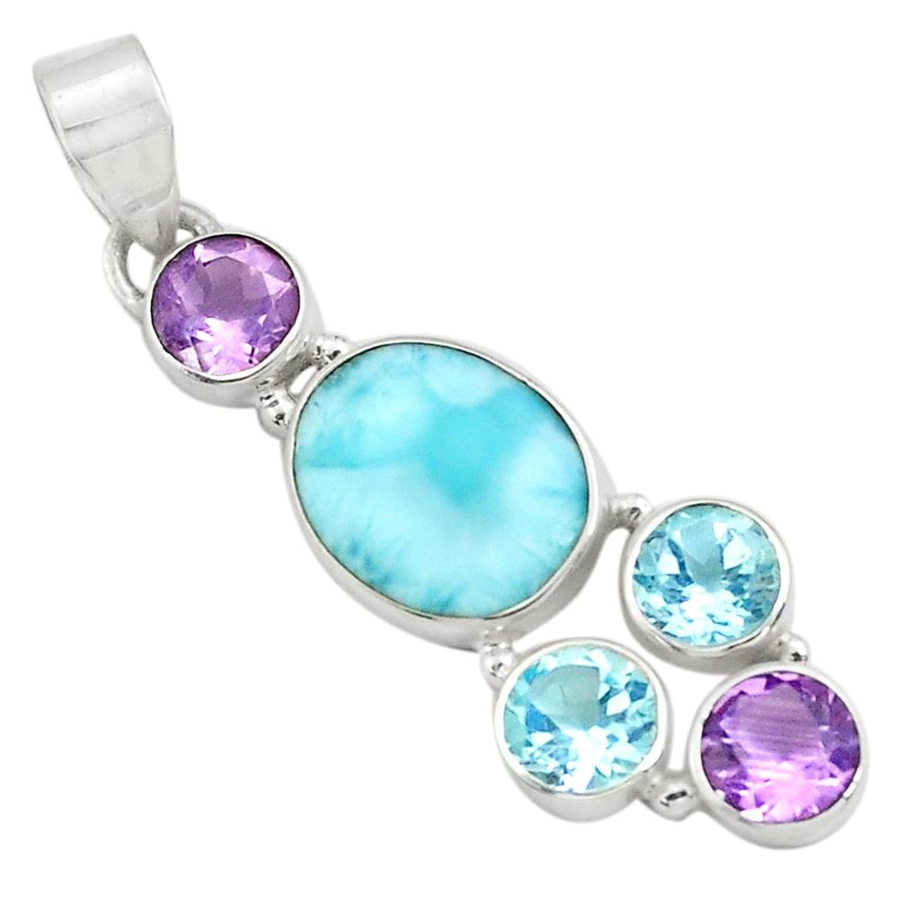 10.37cts natural blue larimar amethyst topaz 925 sterling silver pendant p71027