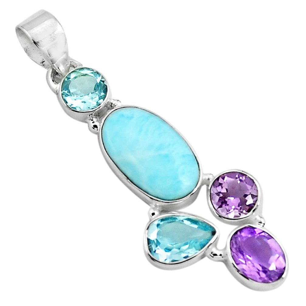 10.78cts natural blue larimar amethyst topaz 925 sterling silver pendant p71030