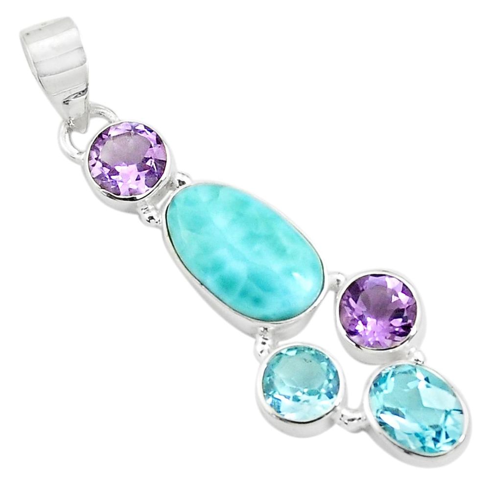 10.31cts natural blue larimar amethyst topaz 925 sterling silver pendant p71031