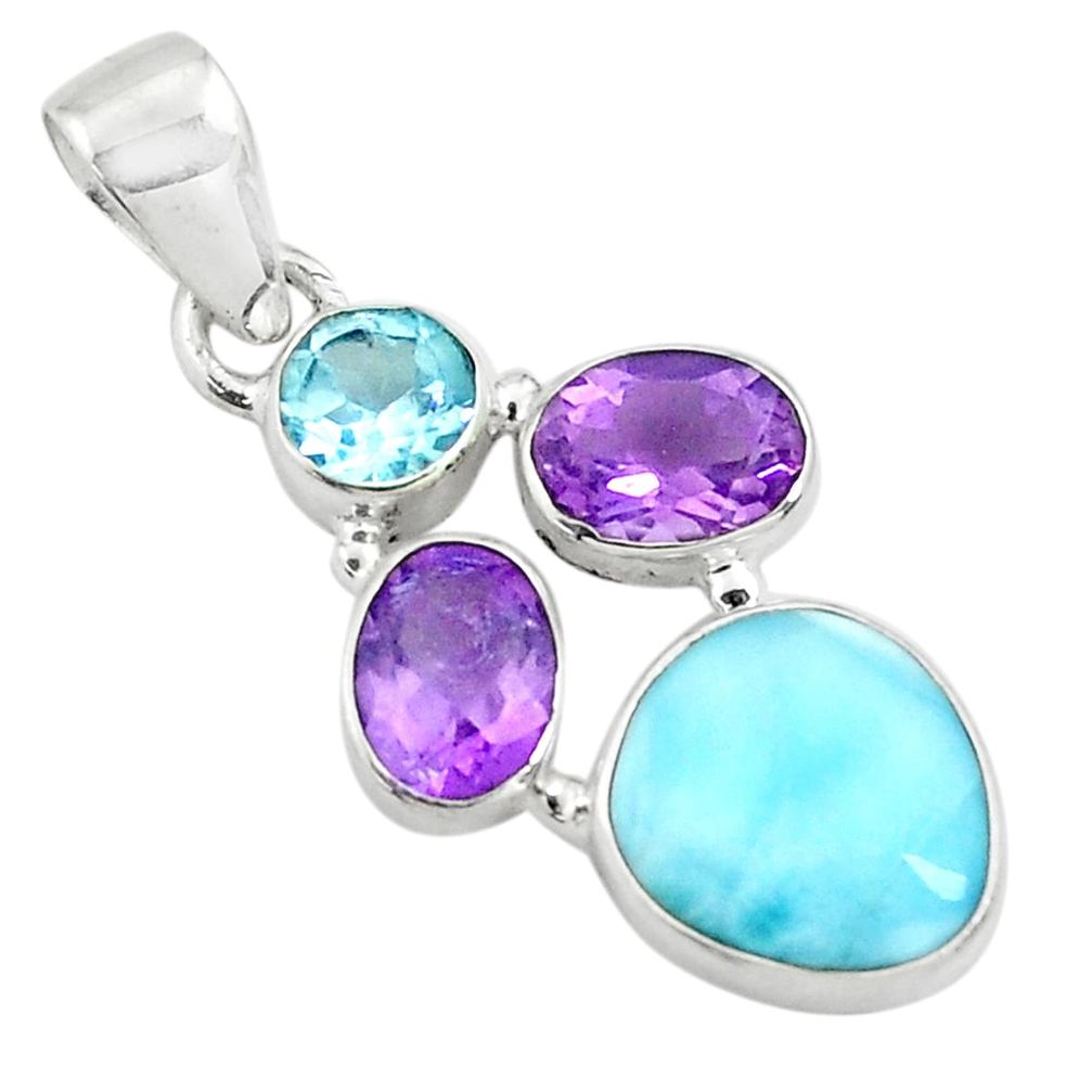 10.02cts natural blue larimar amethyst topaz 925 sterling silver pendant p71035