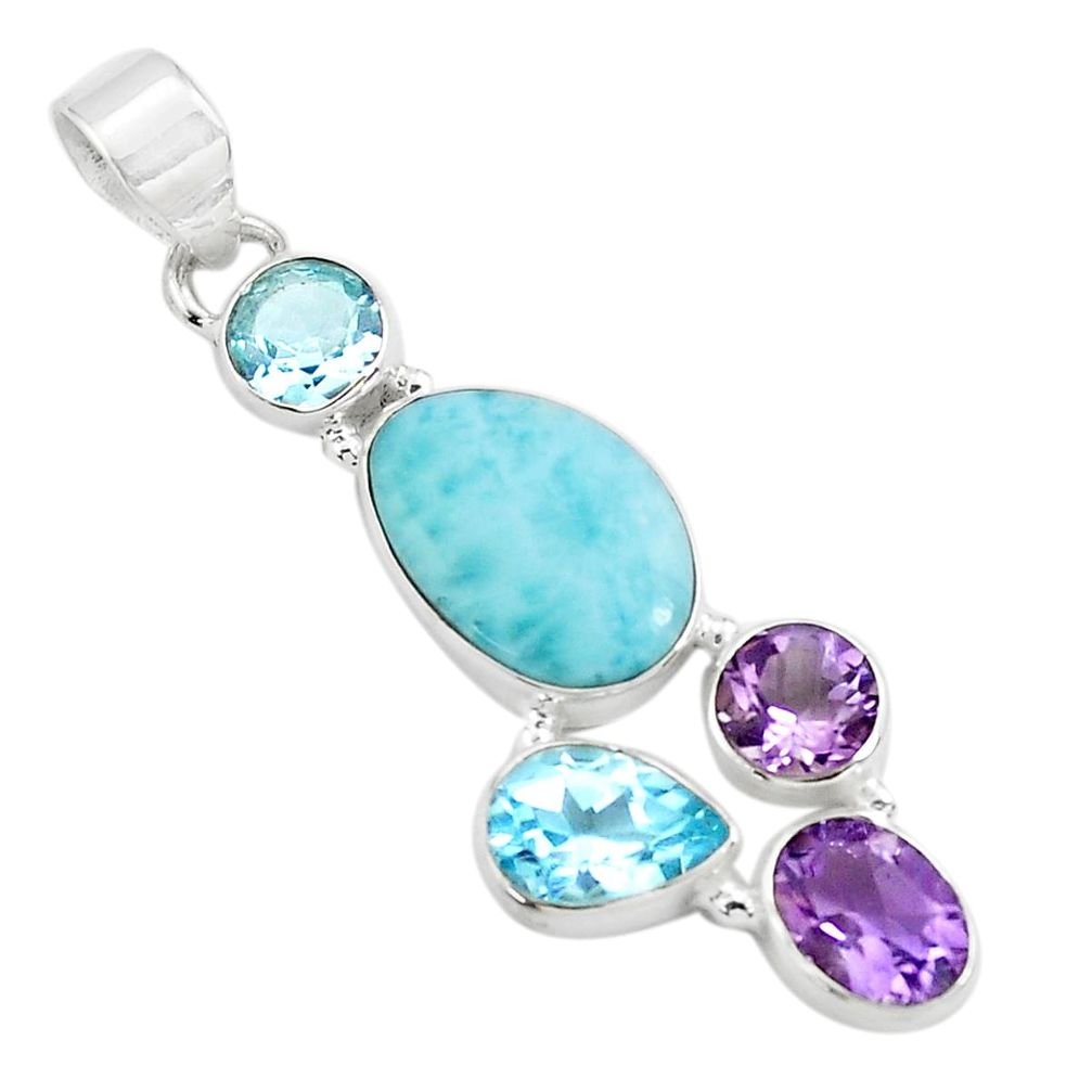 10.54cts natural blue larimar amethyst topaz 925 sterling silver pendant p71039