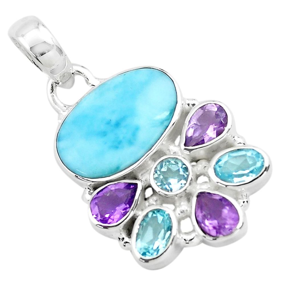 13.28cts natural blue larimar amethyst topaz 925 sterling silver pendant p72007