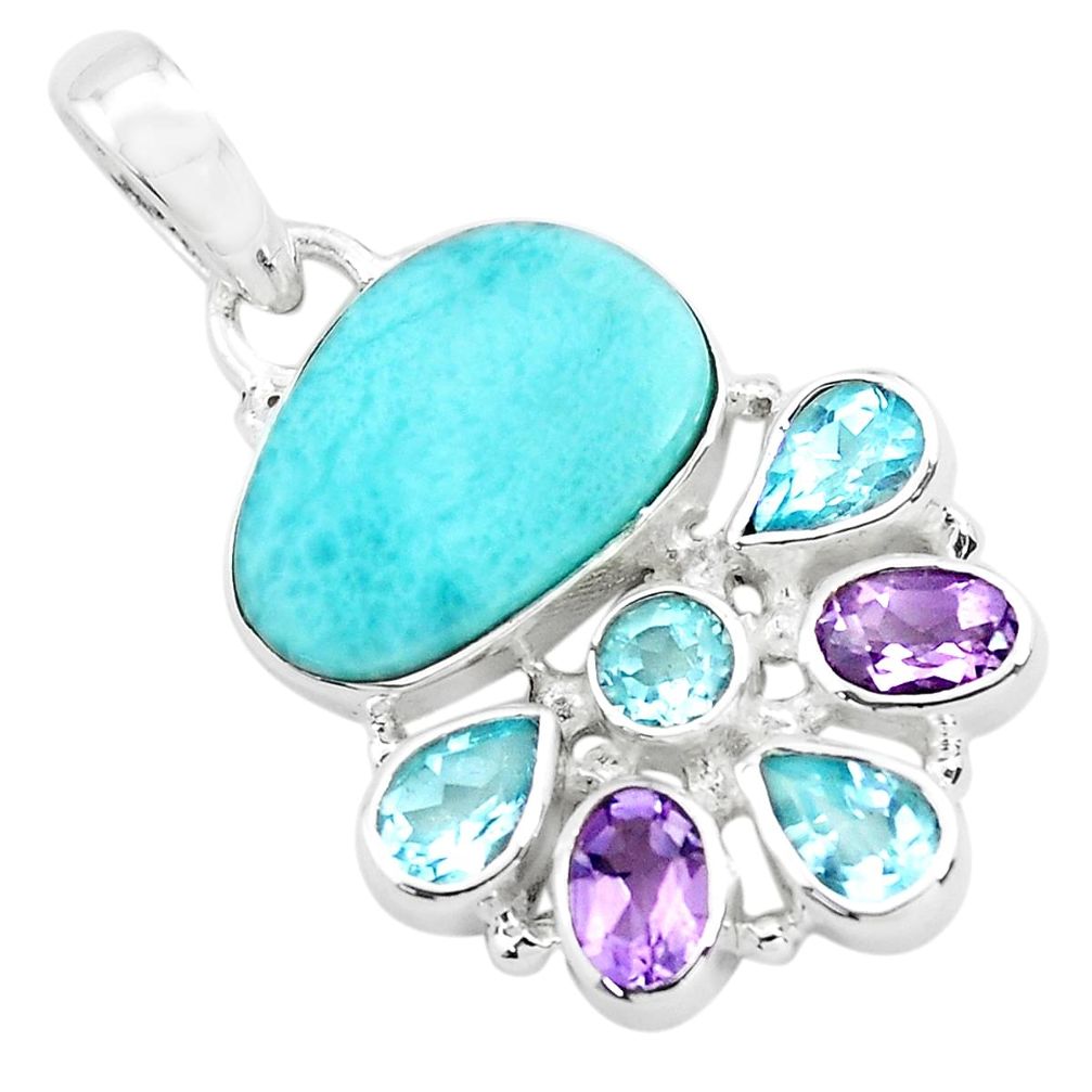 13.71cts natural blue larimar amethyst topaz 925 sterling silver pendant p72020