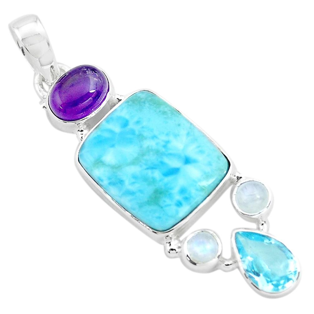 15.95cts natural blue larimar amethyst topaz 925 sterling silver pendant p72048