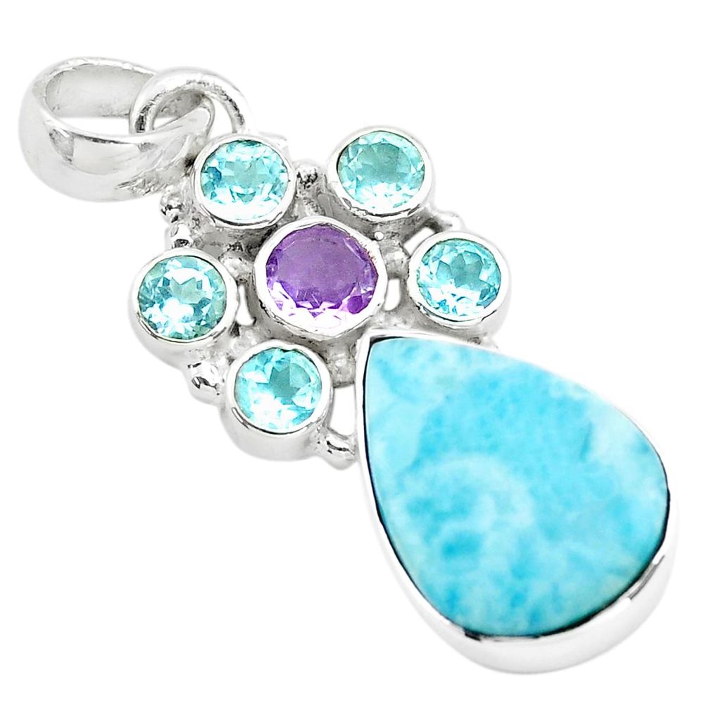 15.36cts natural blue larimar amethyst topaz 925 sterling silver pendant p72911