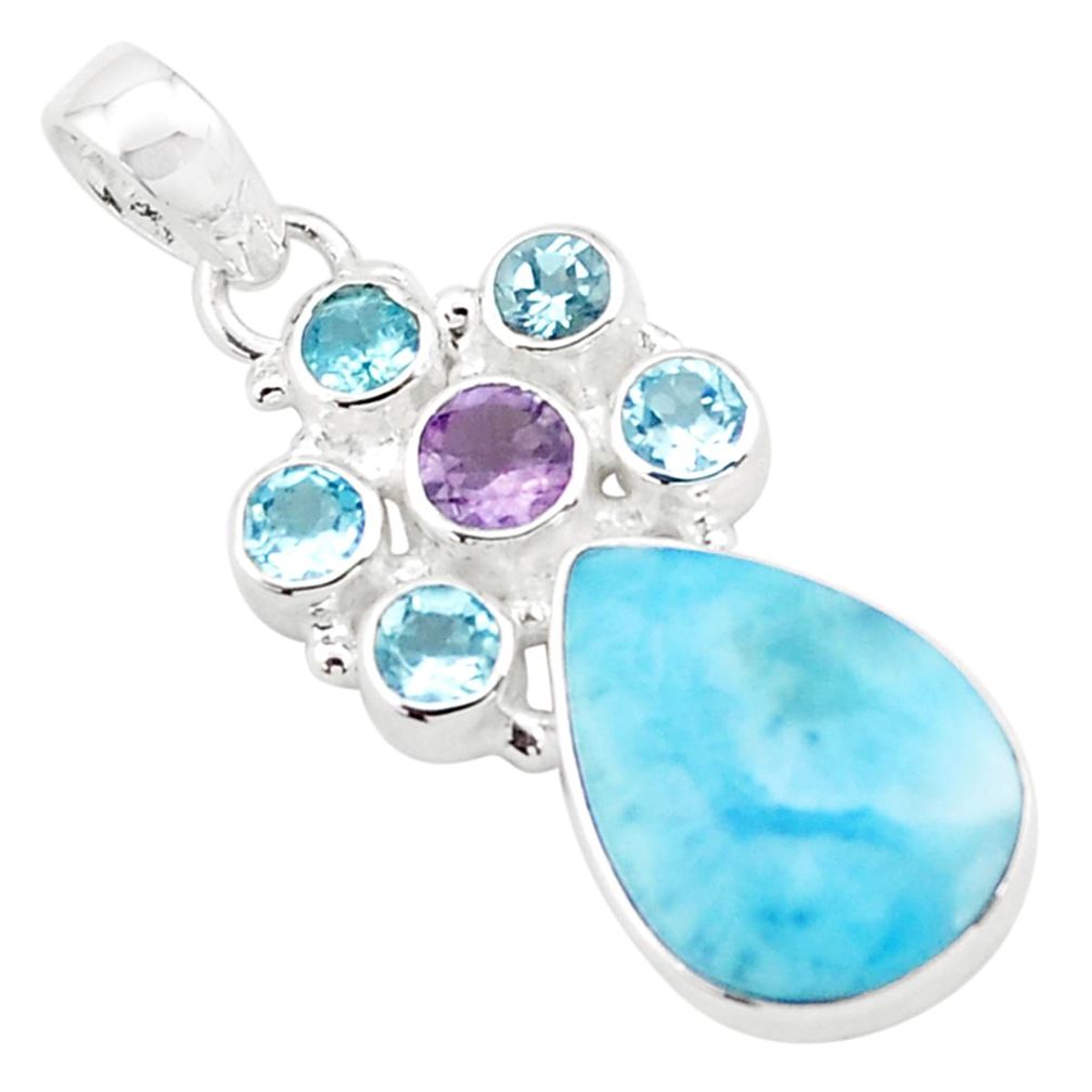 14.90cts natural blue larimar amethyst topaz 925 sterling silver pendant p74092