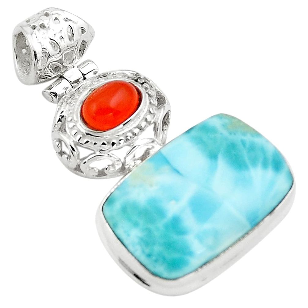 19.27cts natural blue larimar cornelian (carnelian) 925 silver pendant p80379