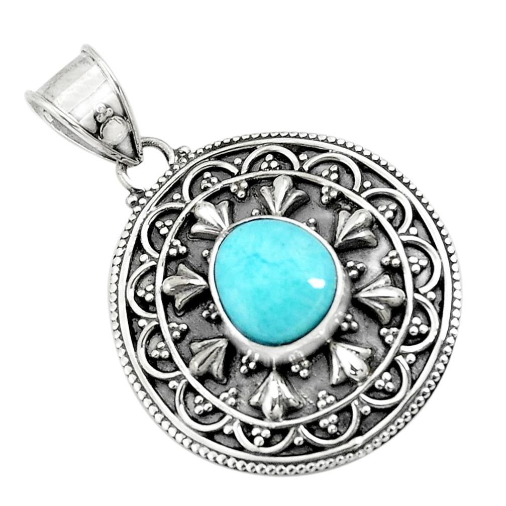 4.38cts natural blue larimar fancy 925 sterling silver pendant jewelry p71227