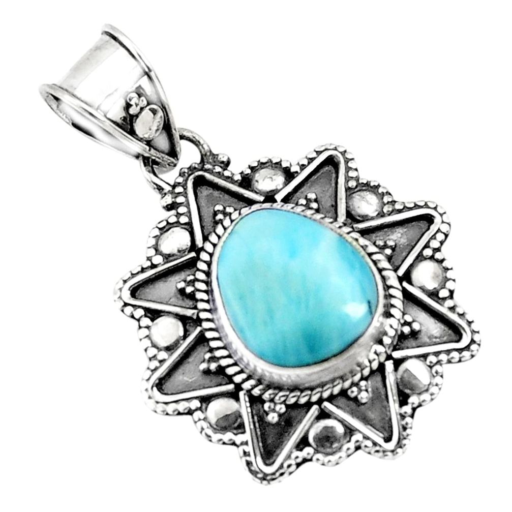 4.93cts natural blue larimar fancy 925 sterling silver pendant jewelry p71247