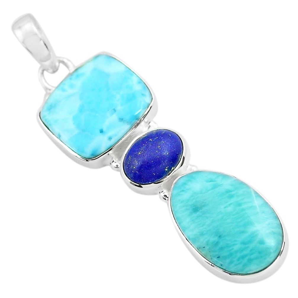 18.94cts natural blue larimar lapis lazuli 925 sterling silver pendant p72035