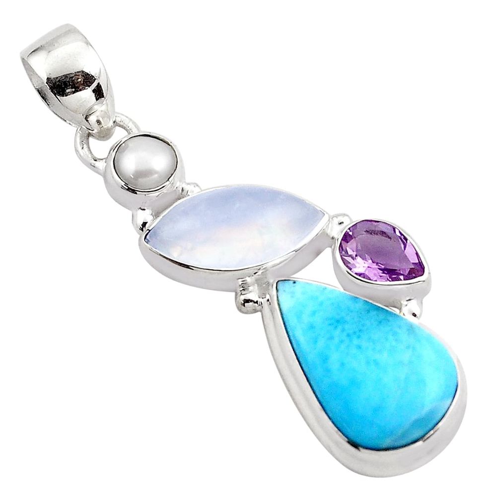 16.18cts natural blue larimar moonstone 925 sterling silver pendant p88965