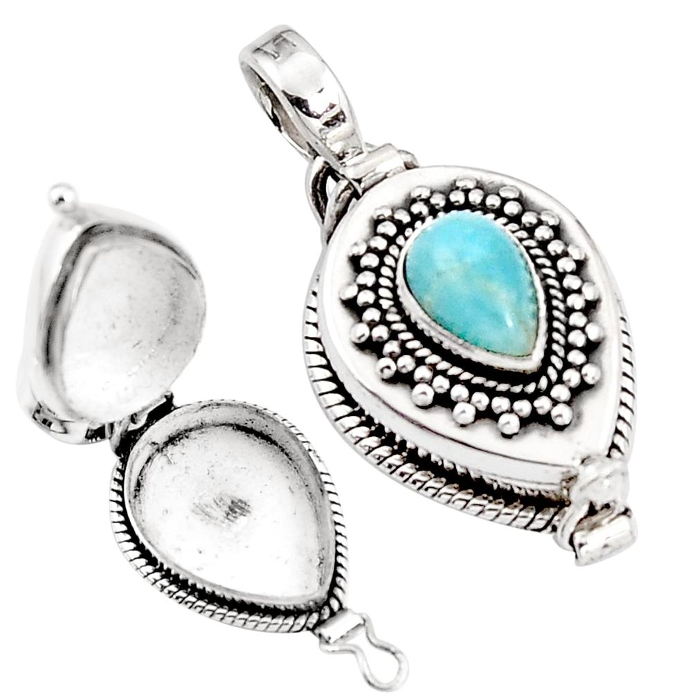 2.17cts natural blue larimar pear 925 sterling silver poison box pendant p92869