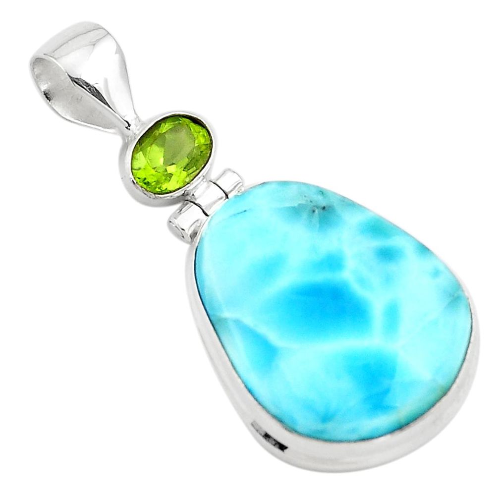 21.48cts natural blue larimar peridot 925 sterling silver pendant jewelry p80389