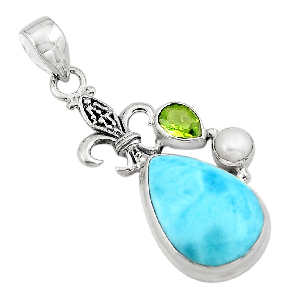 16.46cts natural blue larimar peridot 925 sterling silver pendant jewelry p80401