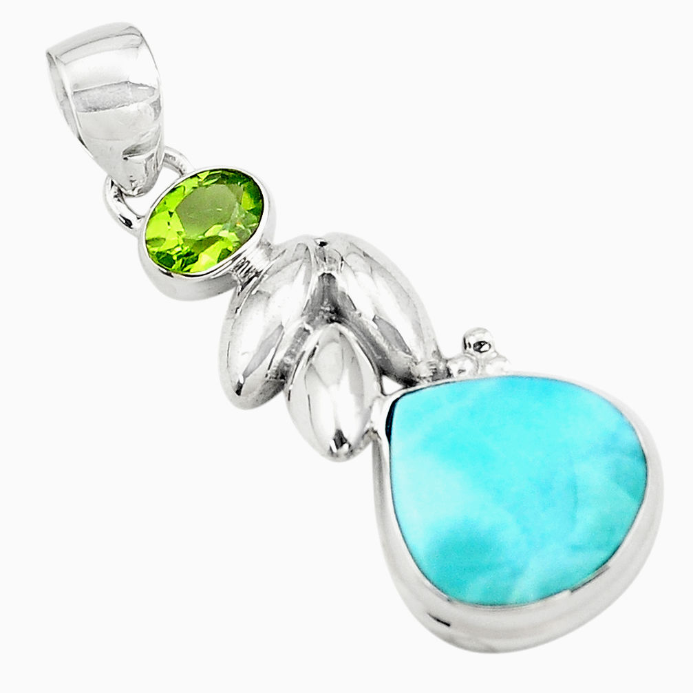 8.14cts natural blue larimar peridot 925 sterling silver pendant jewelry p80426