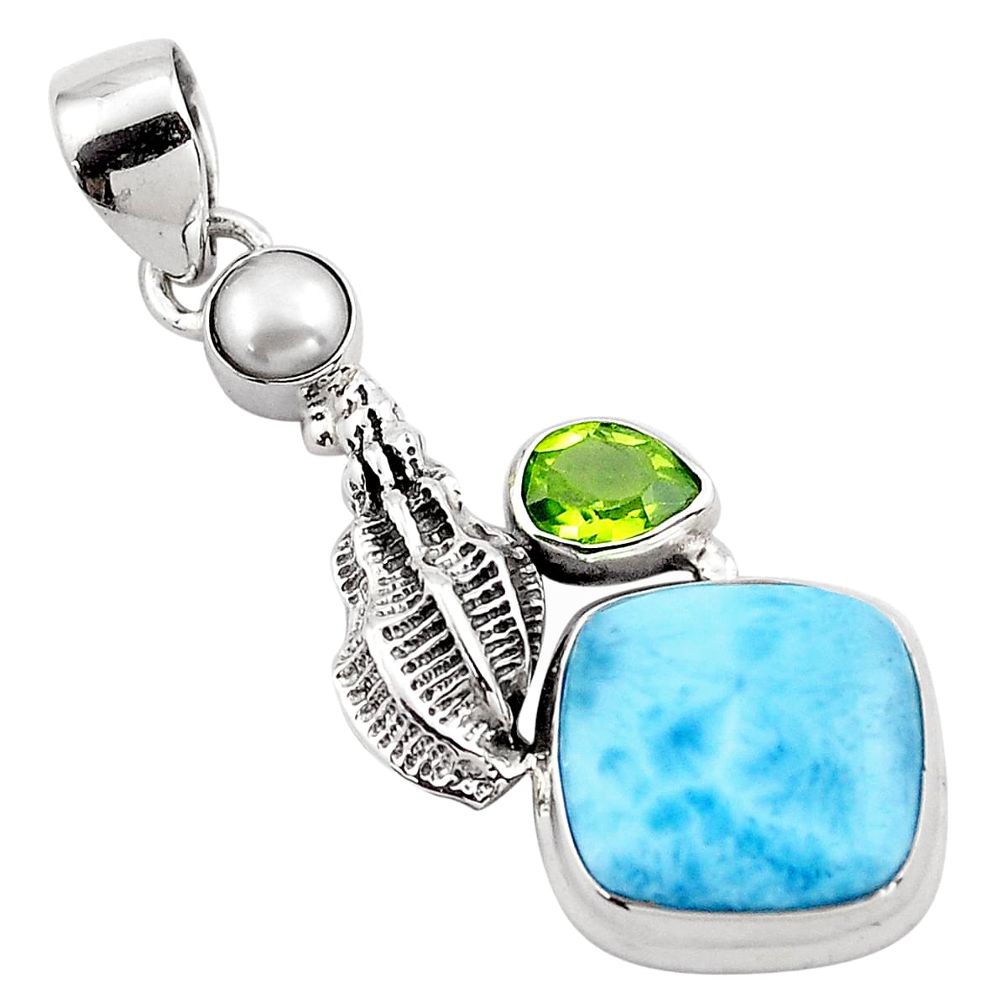 10.02cts natural blue larimar peridot 925 sterling silver pendant jewelry p88995