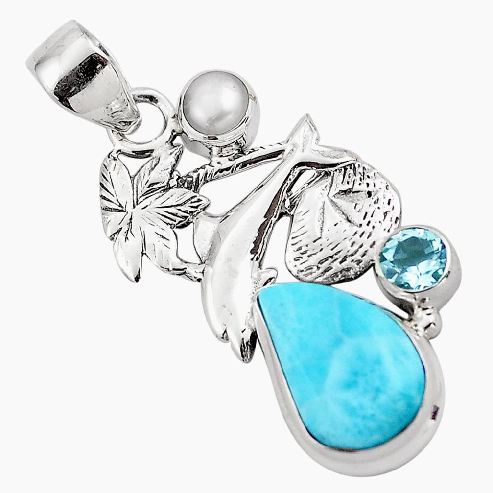 7.22cts natural blue larimar topaz 925 sterling silver dolphin pendant p88992