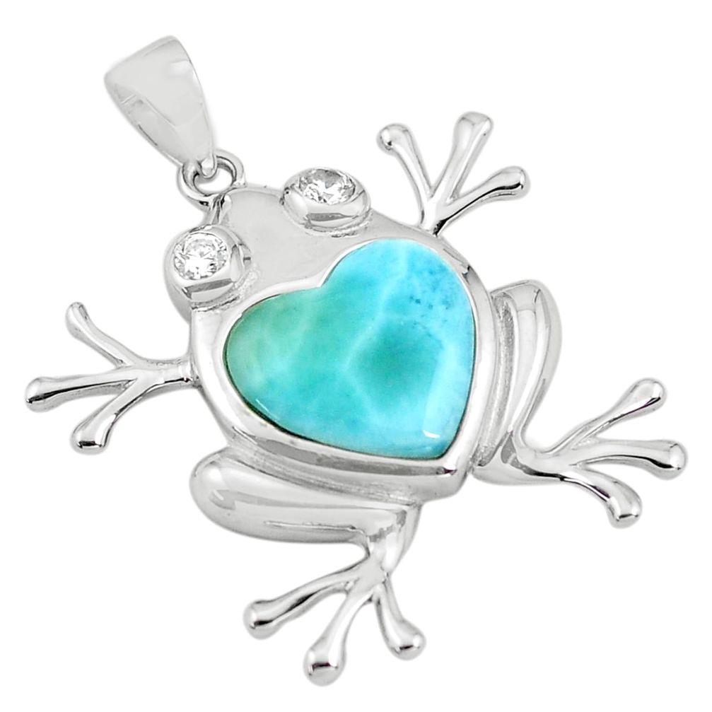 5.87cts natural blue larimar topaz 925 sterling silver frog pendant c4363