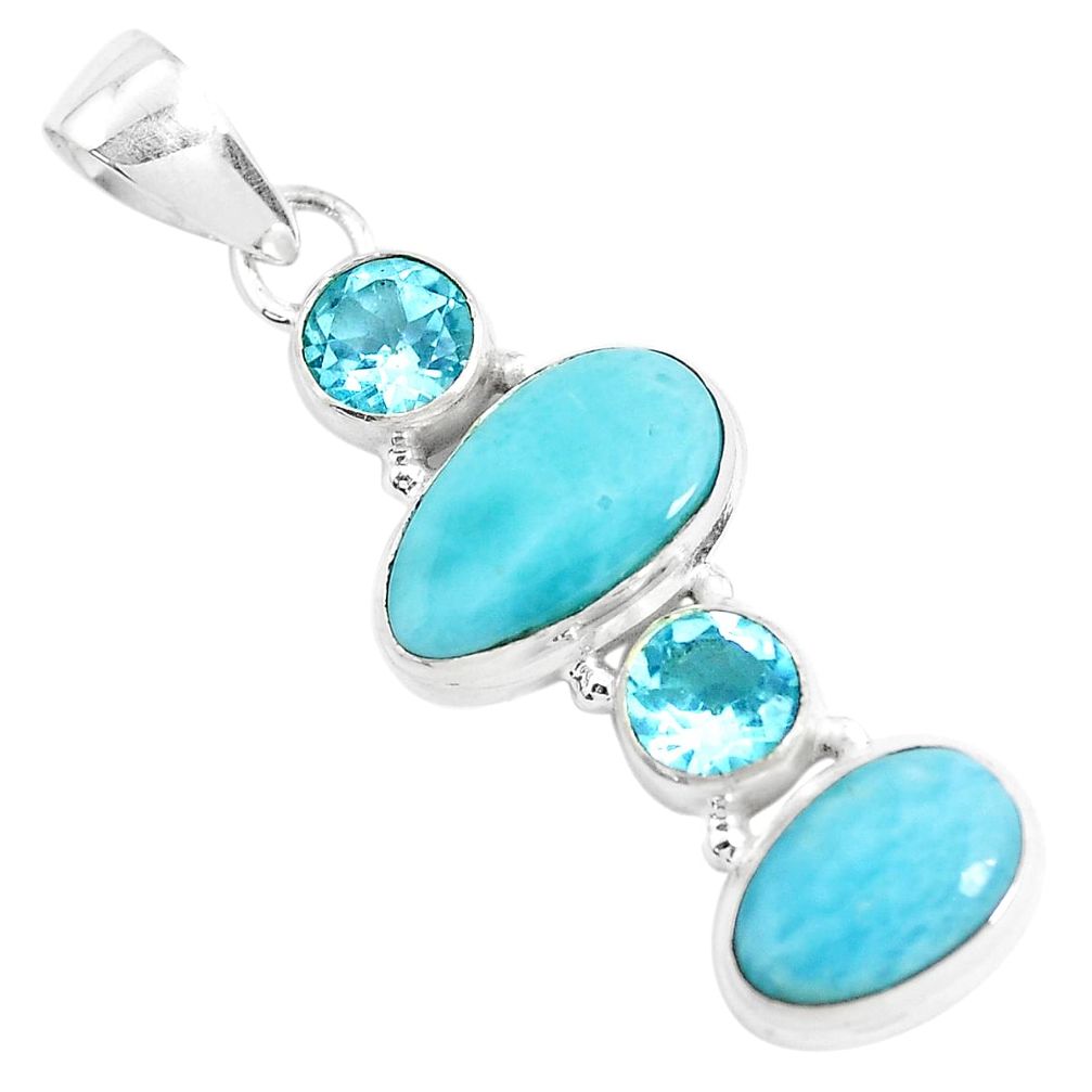 11.66cts natural blue larimar topaz 925 sterling silver pendant jewelry p47670