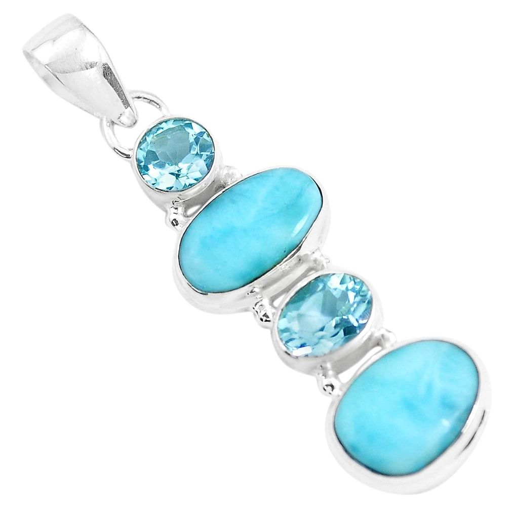 11.66cts natural blue larimar topaz 925 sterling silver pendant jewelry p47673