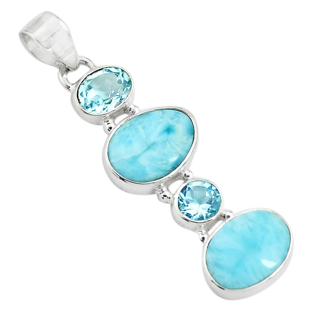 11.23cts natural blue larimar topaz 925 sterling silver pendant jewelry p71029