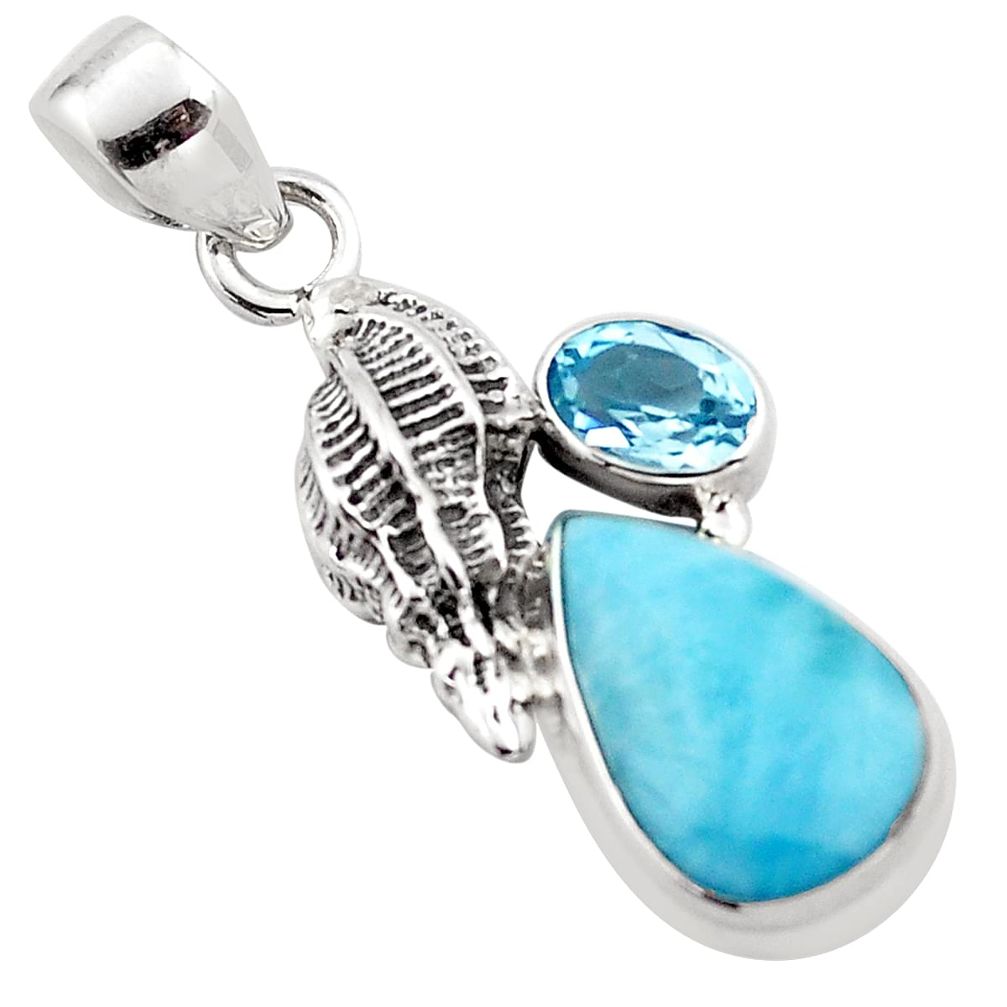 6.58cts natural blue larimar topaz 925 sterling silver pendant jewelry p88982