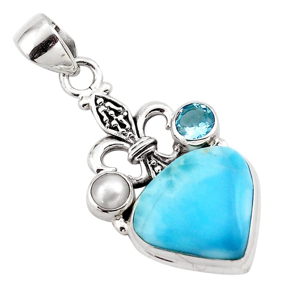 12.40cts natural blue larimar topaz 925 sterling silver pendant jewelry p89000