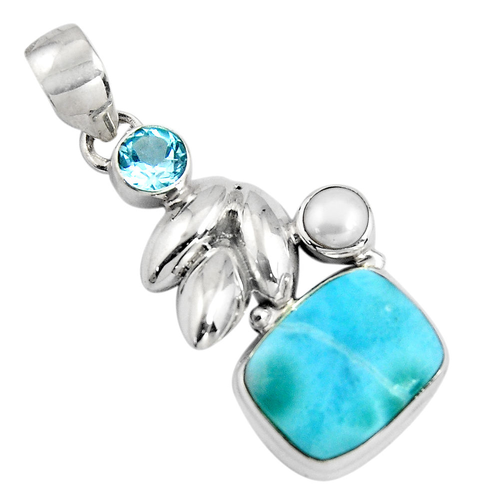 8.42cts natural blue larimar topaz pearl 925 sterling silver pendant p90326