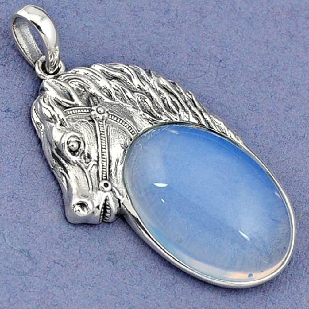 NATURAL BLUE OPALITE 925 STERLING SILVER HORSE FACE PENDANT JEWELRY H30364