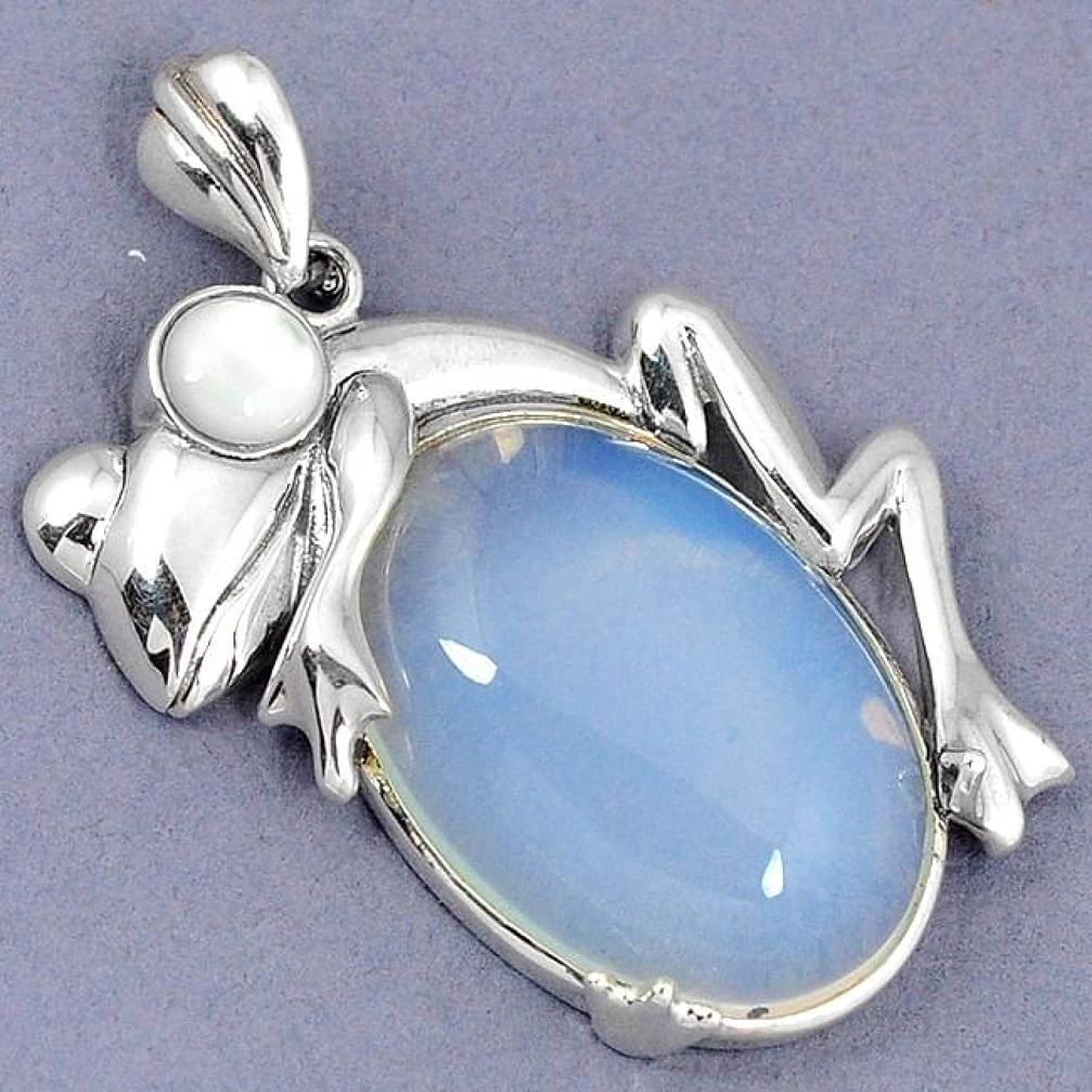 NATURAL BLUE OPALITE PEARL 925 STERLING SILVER FROG PENDANT JEWELRY H1176