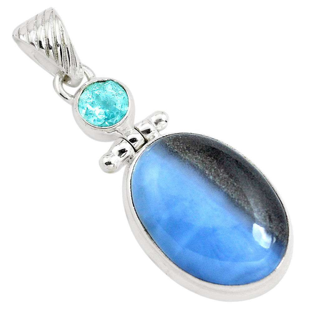 23.11cts natural blue owyhee opal oval topaz 925 sterling silver pendant p40961