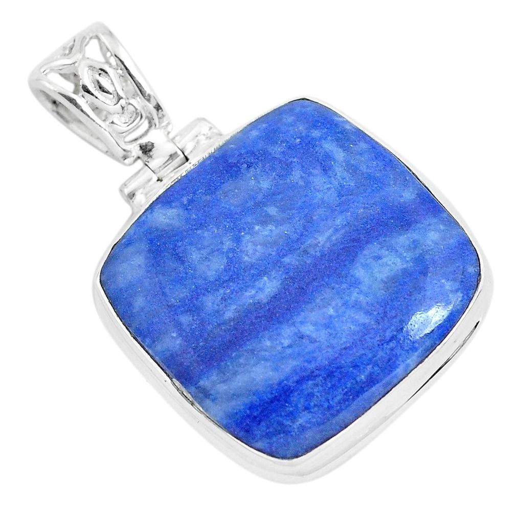 22.05cts natural blue quartz palm stone 925 sterling silver pendant p40701