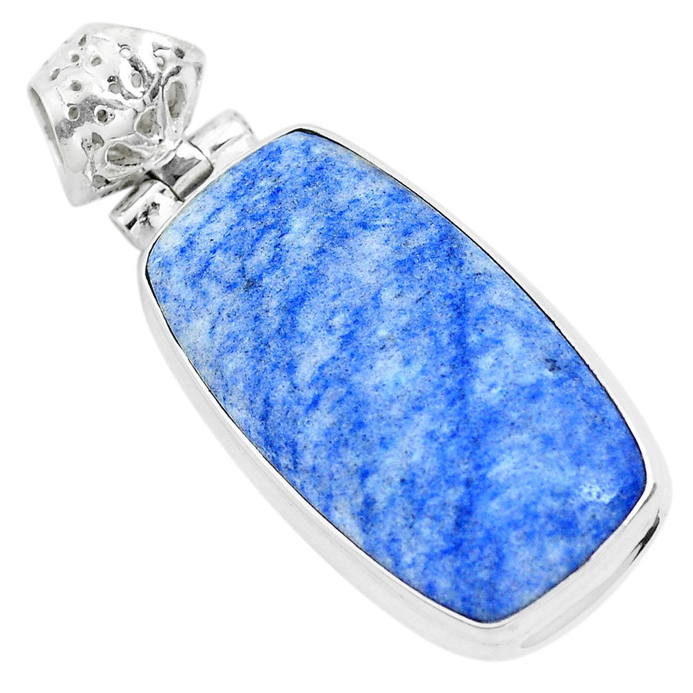 21.48cts natural blue quartz palm stone 925 sterling silver pendant p40703