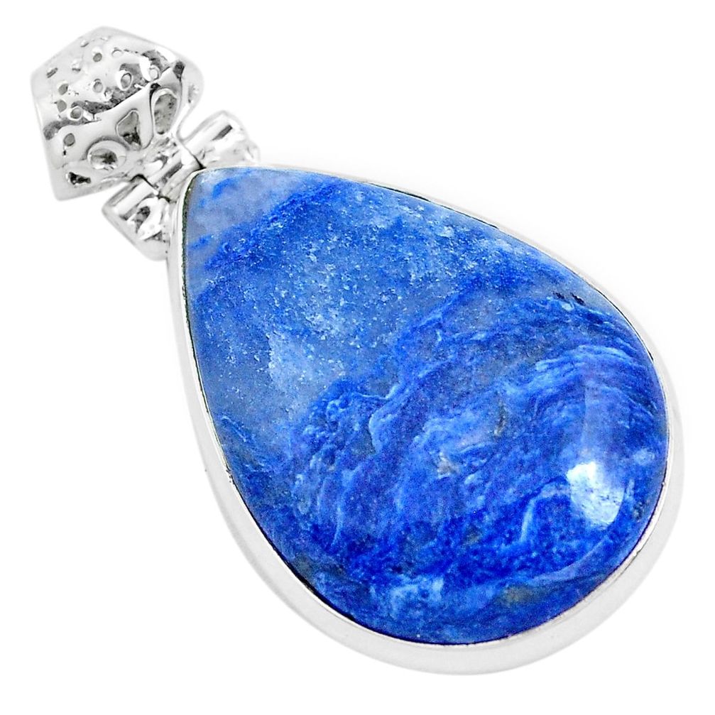 22.02cts natural blue quartz palm stone 925 sterling silver pendant p40709