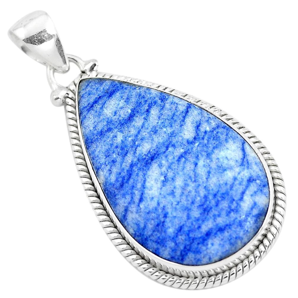 19.20cts natural blue quartz palm stone 925 sterling silver pendant p40720