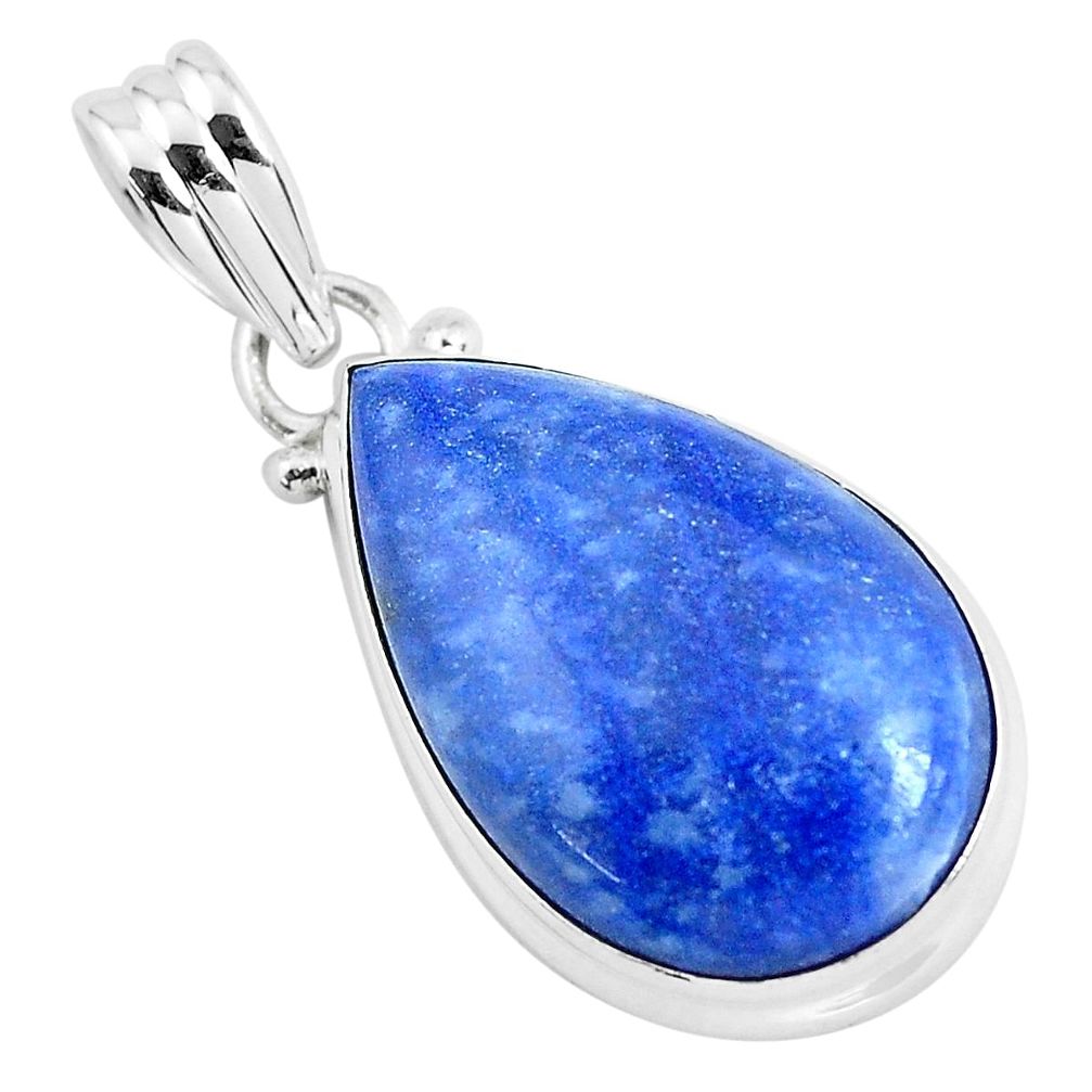 14.20cts natural blue quartz palm stone 925 sterling silver pendant p46242