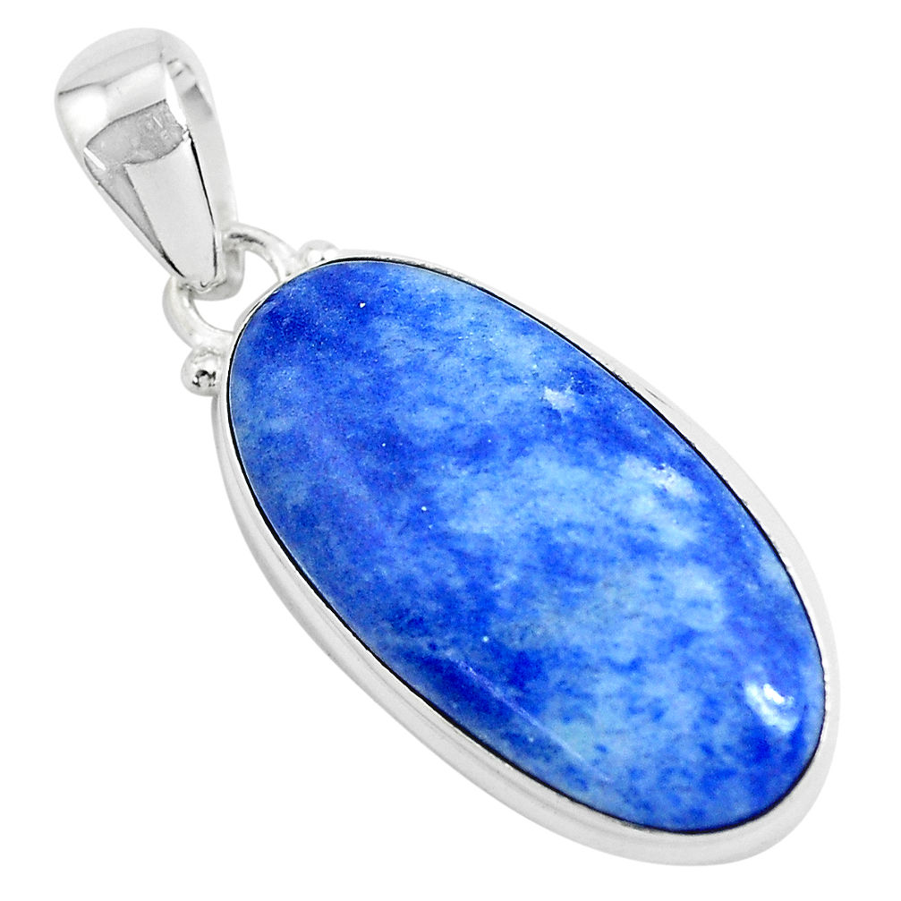 16.18cts natural blue quartz palm stone 925 sterling silver pendant p46250