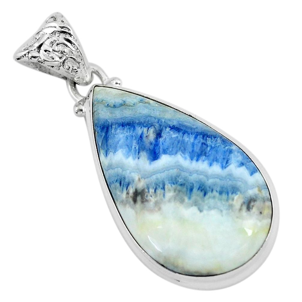 21.48cts natural blue quartz palm stone 925 sterling silver pendant p59670