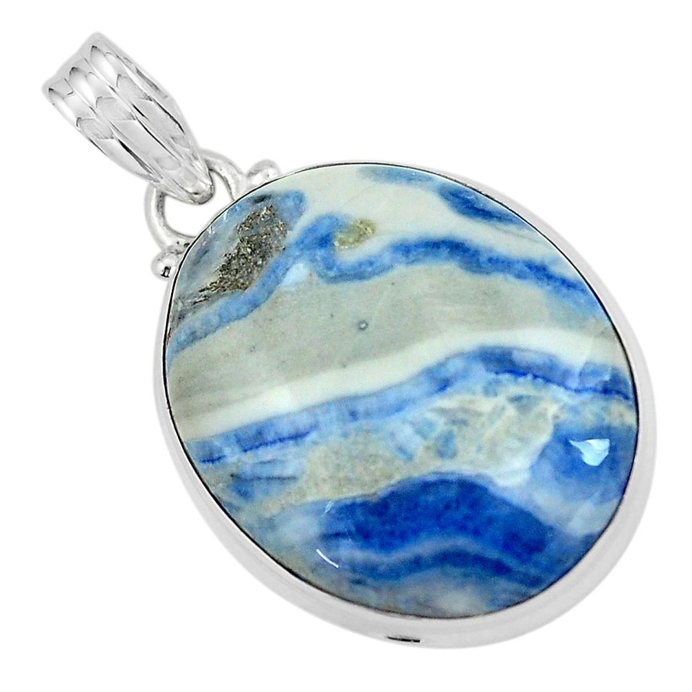 24.38cts natural blue quartz palm stone 925 sterling silver pendant p59674